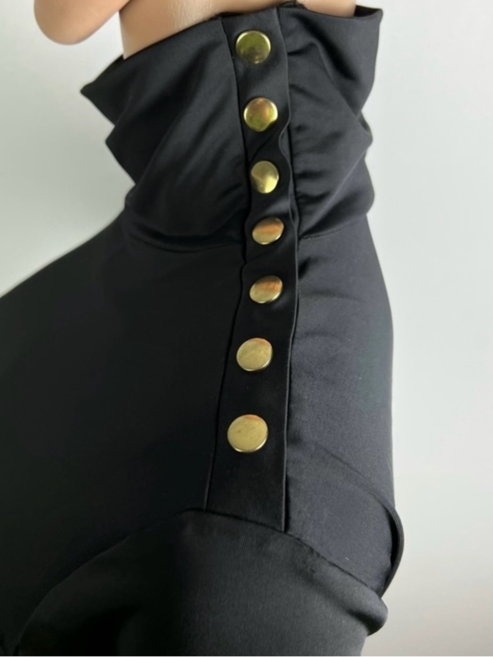 Amanda Uprichard Black Long-Sleeve Turtleneck Top with Shoulder Buttons - Picture 7 of 8